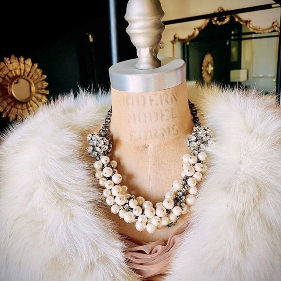 ♥️ Bib Necklace CZ Rhinestone Pearl, formal coquette PRICE FIRM, - Picture 9 of 12